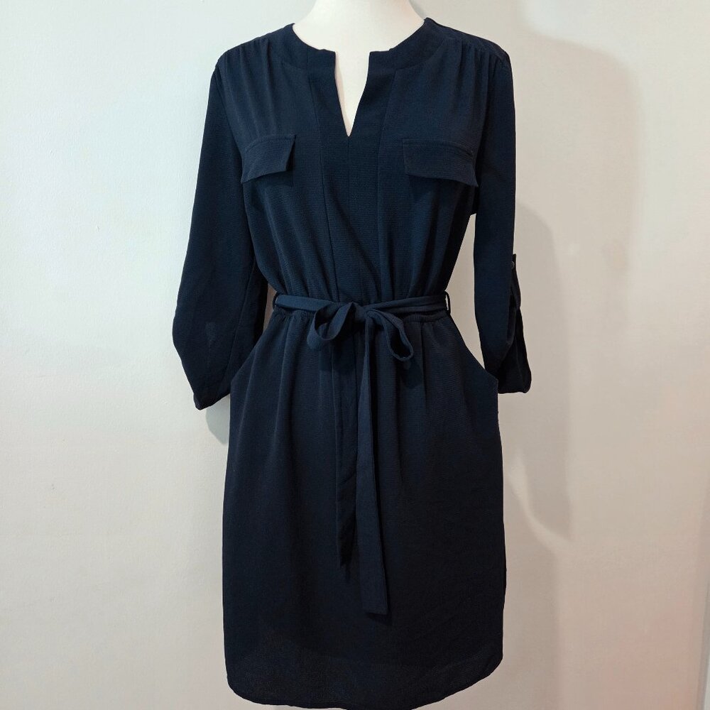 Monteau Navy Belted Shirt Dress Juniors L